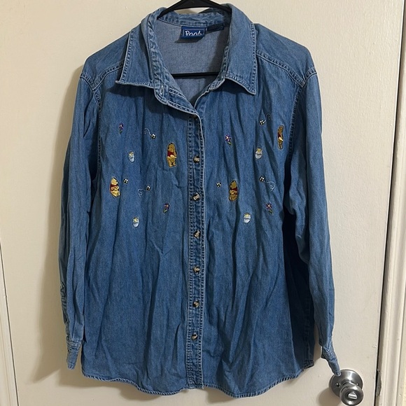 EUC Vintage Disney Winnie the Pooh Embroidered Denim Long Sleeve Shirt - Picture 1 of 5